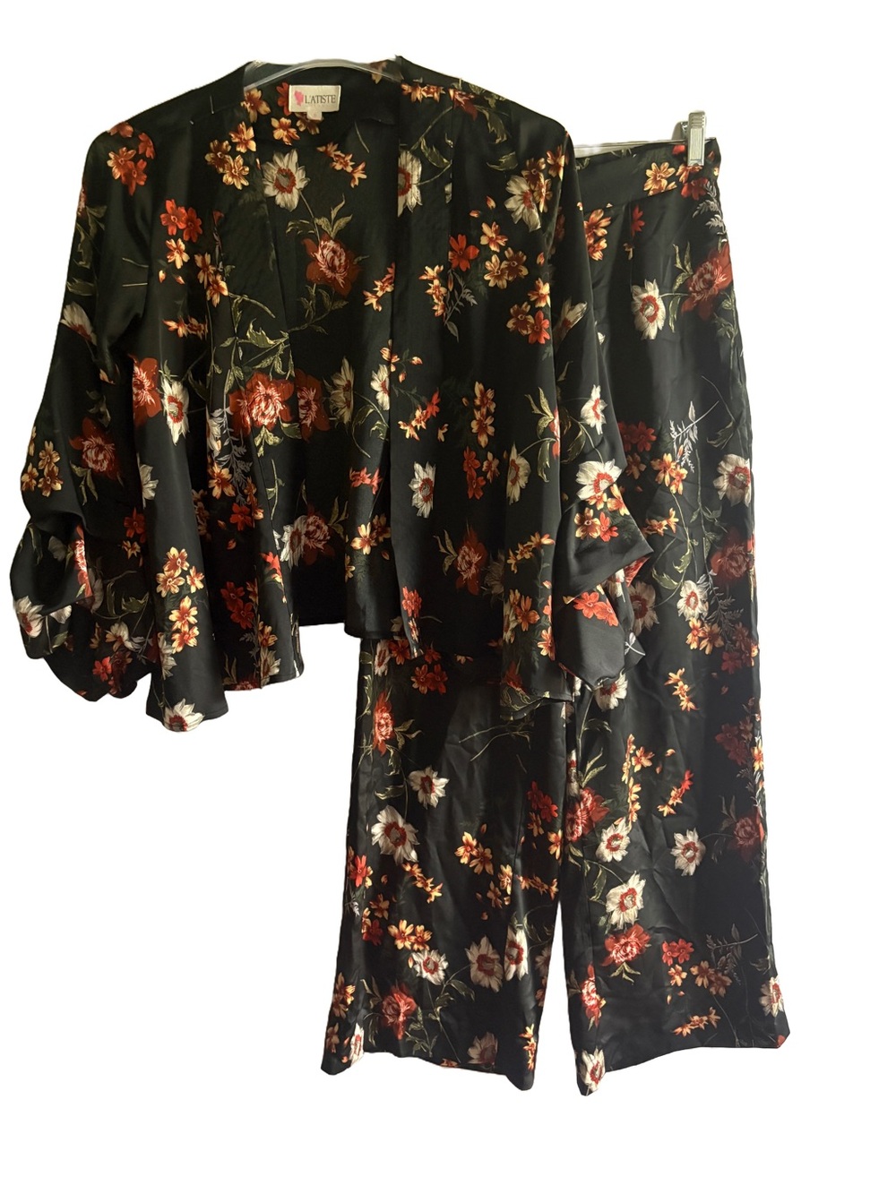Silky Dark Floral Coord Set